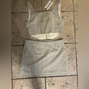 Wayf Tweed Mini Skirt/top set Green And Purple Size Small NWT